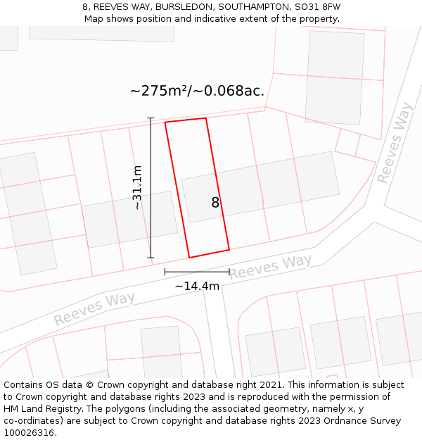 8, REEVES WAY, BURSLEDON, SOUTHAMPTON, SO31 8FW: Plot and title map