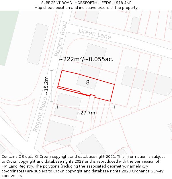 8, REGENT ROAD, HORSFORTH, LEEDS, LS18 4NP: Plot and title map