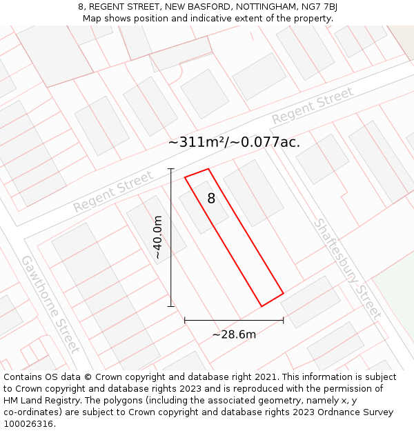 8, REGENT STREET, NEW BASFORD, NOTTINGHAM, NG7 7BJ: Plot and title map