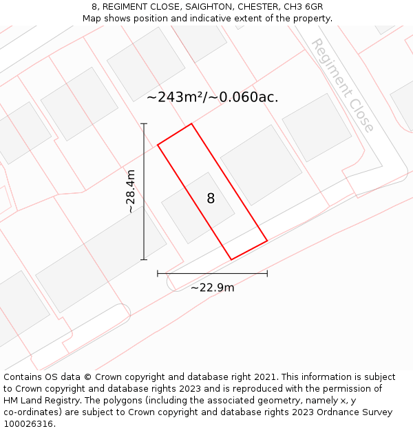 8, REGIMENT CLOSE, SAIGHTON, CHESTER, CH3 6GR: Plot and title map
