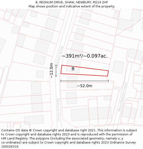 8, REGNUM DRIVE, SHAW, NEWBURY, RG14 2HF: Plot and title map