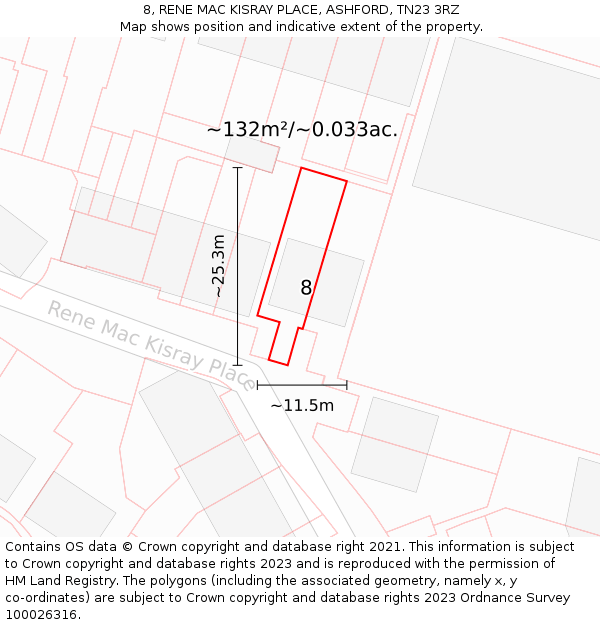 8, RENE MAC KISRAY PLACE, ASHFORD, TN23 3RZ: Plot and title map