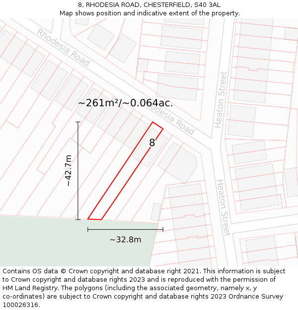 8, RHODESIA ROAD, CHESTERFIELD, S40 3AL: Plot and title map