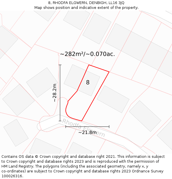 8, RHODFA ELGWERN, DENBIGH, LL16 3JQ: Plot and title map