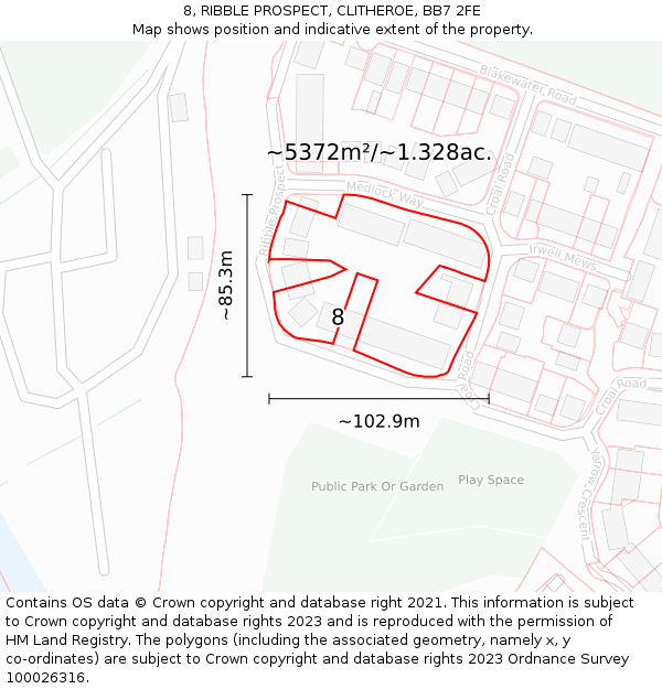 8, RIBBLE PROSPECT, CLITHEROE, BB7 2FE: Plot and title map