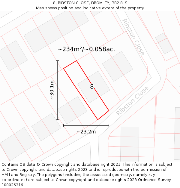 8, RIBSTON CLOSE, BROMLEY, BR2 8LS: Plot and title map