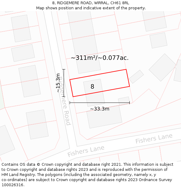 8, RIDGEMERE ROAD, WIRRAL, CH61 8RL: Plot and title map