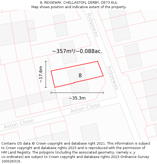 8, RIDGEWAY, CHELLASTON, DERBY, DE73 6UL: Plot and title map