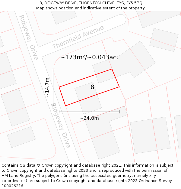 8, RIDGEWAY DRIVE, THORNTON-CLEVELEYS, FY5 5BQ: Plot and title map
