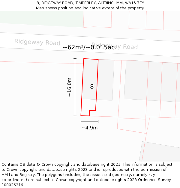 8, RIDGEWAY ROAD, TIMPERLEY, ALTRINCHAM, WA15 7EY: Plot and title map