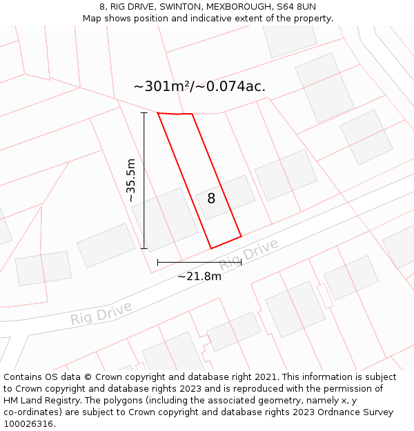 8, RIG DRIVE, SWINTON, MEXBOROUGH, S64 8UN: Plot and title map