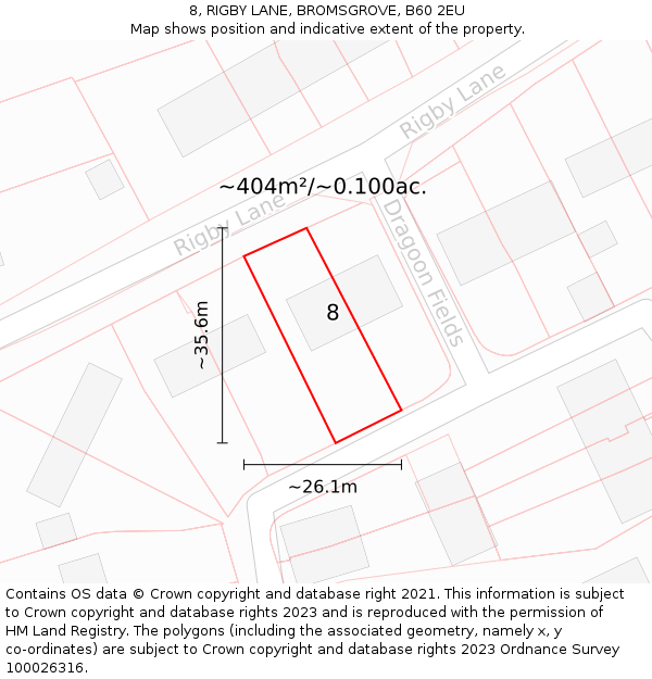 8, RIGBY LANE, BROMSGROVE, B60 2EU: Plot and title map