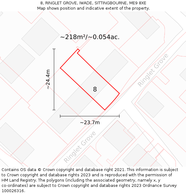 8, RINGLET GROVE, IWADE, SITTINGBOURNE, ME9 8XE: Plot and title map