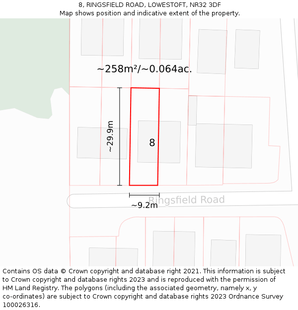 8, RINGSFIELD ROAD, LOWESTOFT, NR32 3DF: Plot and title map