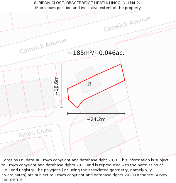 8, RIPON CLOSE, BRACEBRIDGE HEATH, LINCOLN, LN4 2UJ: Plot and title map