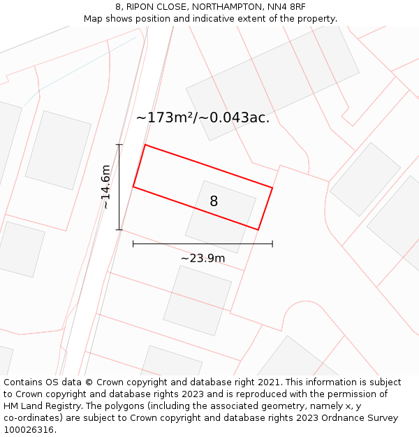 8, RIPON CLOSE, NORTHAMPTON, NN4 8RF: Plot and title map