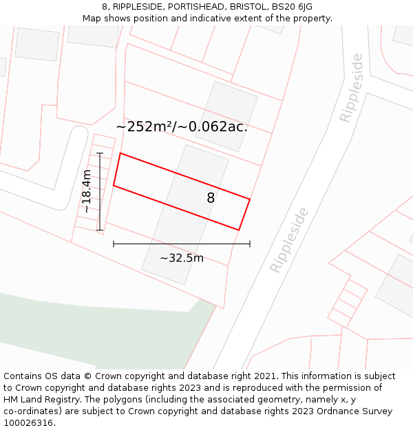 8, RIPPLESIDE, PORTISHEAD, BRISTOL, BS20 6JG: Plot and title map