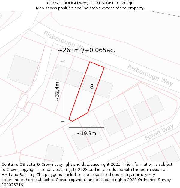 8, RISBOROUGH WAY, FOLKESTONE, CT20 3JR: Plot and title map