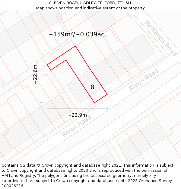8, RIVEN ROAD, HADLEY, TELFORD, TF1 5LL: Plot and title map