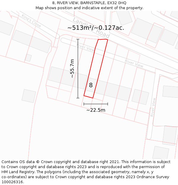 8, RIVER VIEW, BARNSTAPLE, EX32 0HQ: Plot and title map