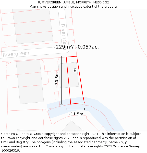 8, RIVERGREEN, AMBLE, MORPETH, NE65 0GZ: Plot and title map
