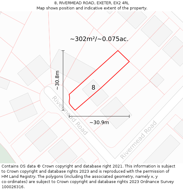 8, RIVERMEAD ROAD, EXETER, EX2 4RL: Plot and title map