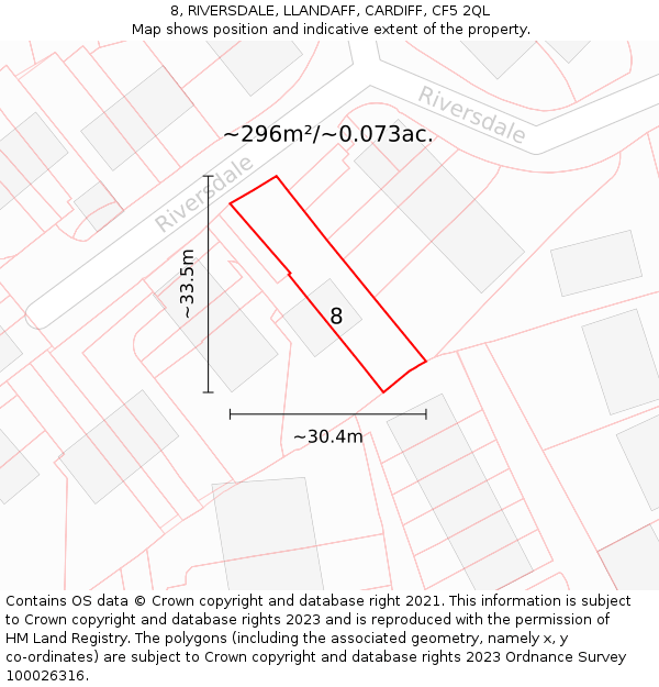 8, RIVERSDALE, LLANDAFF, CARDIFF, CF5 2QL: Plot and title map