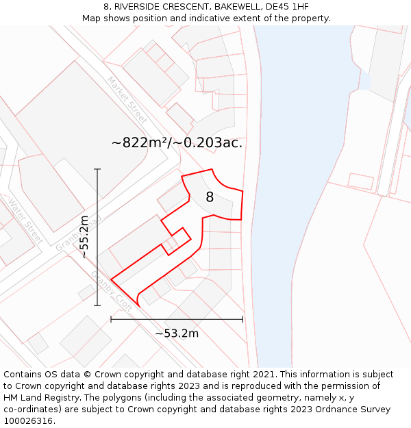 8, RIVERSIDE CRESCENT, BAKEWELL, DE45 1HF: Plot and title map