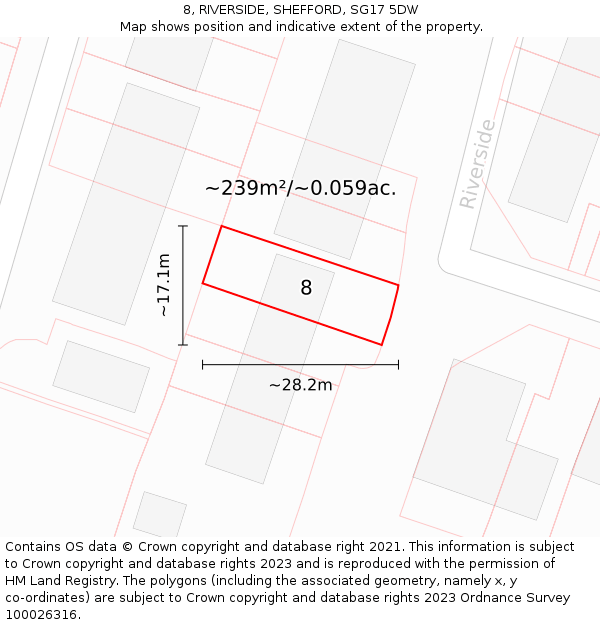 8, RIVERSIDE, SHEFFORD, SG17 5DW: Plot and title map