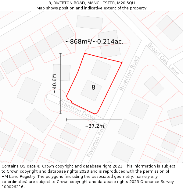 8, RIVERTON ROAD, MANCHESTER, M20 5QU: Plot and title map