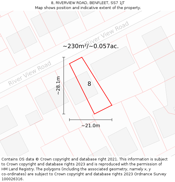 8, RIVERVIEW ROAD, BENFLEET, SS7 1JT: Plot and title map
