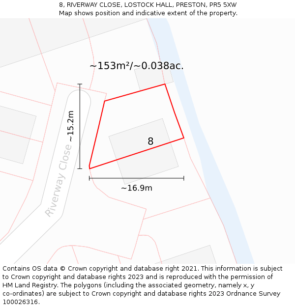 8, RIVERWAY CLOSE, LOSTOCK HALL, PRESTON, PR5 5XW: Plot and title map