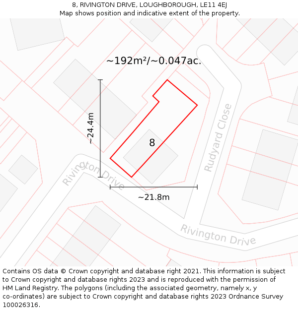 8, RIVINGTON DRIVE, LOUGHBOROUGH, LE11 4EJ: Plot and title map