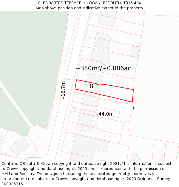 8, ROBARTES TERRACE, ILLOGAN, REDRUTH, TR16 4RX: Plot and title map