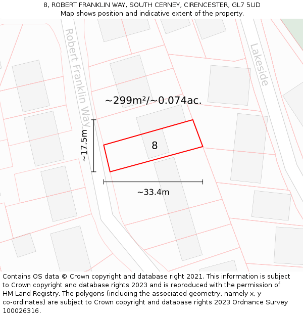 8, ROBERT FRANKLIN WAY, SOUTH CERNEY, CIRENCESTER, GL7 5UD: Plot and title map
