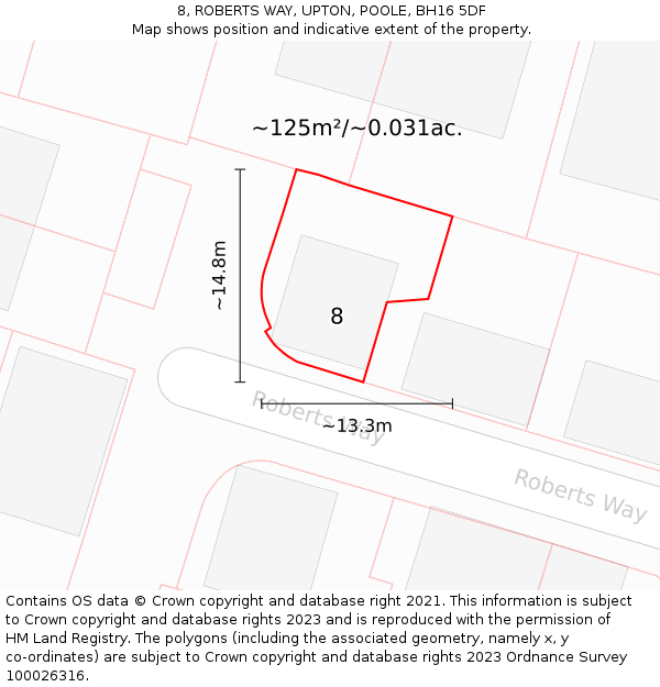 8, ROBERTS WAY, UPTON, POOLE, BH16 5DF: Plot and title map