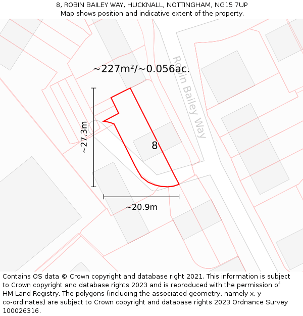 8, ROBIN BAILEY WAY, HUCKNALL, NOTTINGHAM, NG15 7UP: Plot and title map