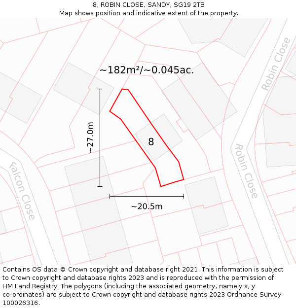 8, ROBIN CLOSE, SANDY, SG19 2TB: Plot and title map