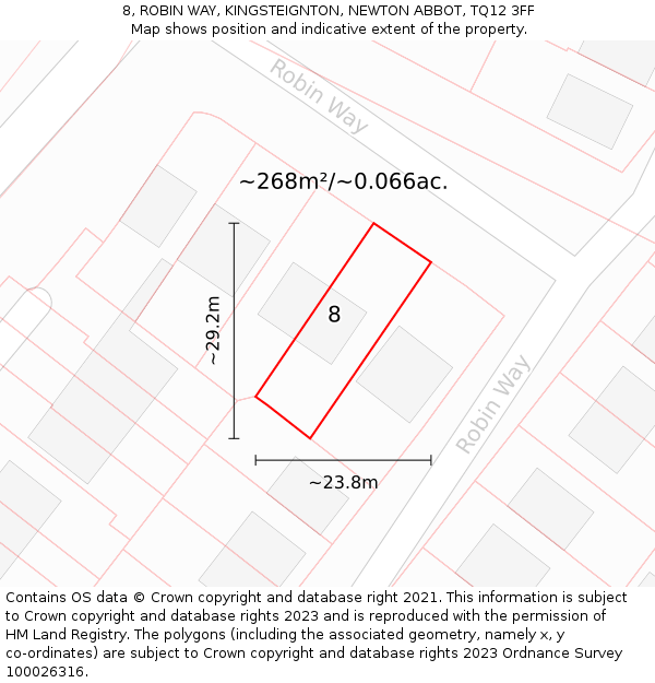 8, ROBIN WAY, KINGSTEIGNTON, NEWTON ABBOT, TQ12 3FF: Plot and title map