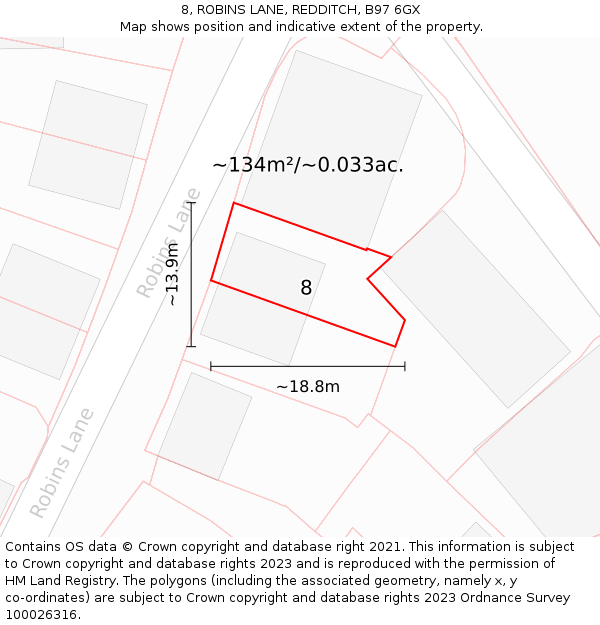 8, ROBINS LANE, REDDITCH, B97 6GX: Plot and title map