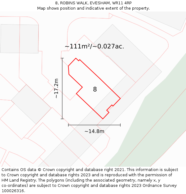 8, ROBINS WALK, EVESHAM, WR11 4RP: Plot and title map
