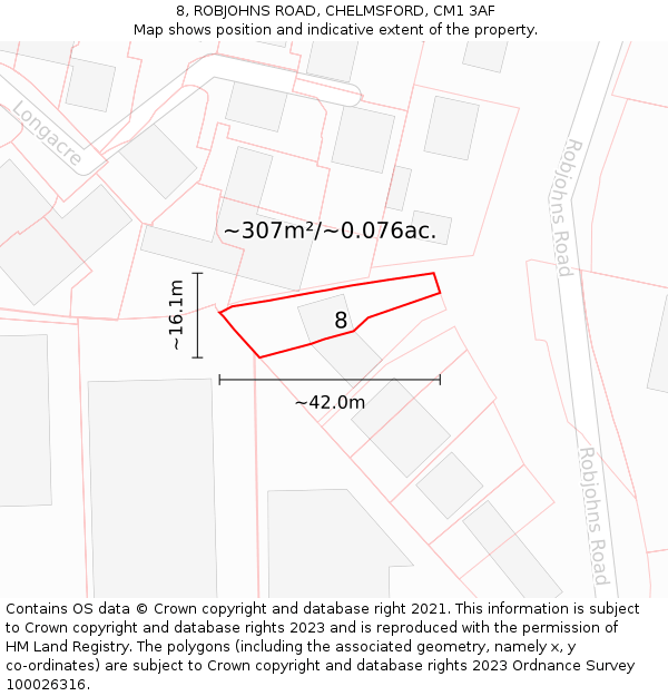 8, ROBJOHNS ROAD, CHELMSFORD, CM1 3AF: Plot and title map
