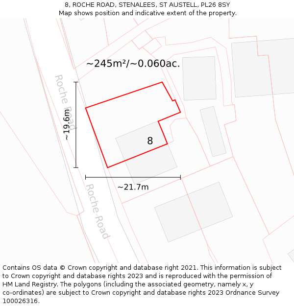 8, ROCHE ROAD, STENALEES, ST AUSTELL, PL26 8SY: Plot and title map