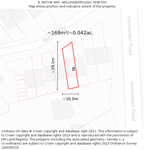 8, ROCHE WAY, WELLINGBOROUGH, NN8 5YD: Plot and title map