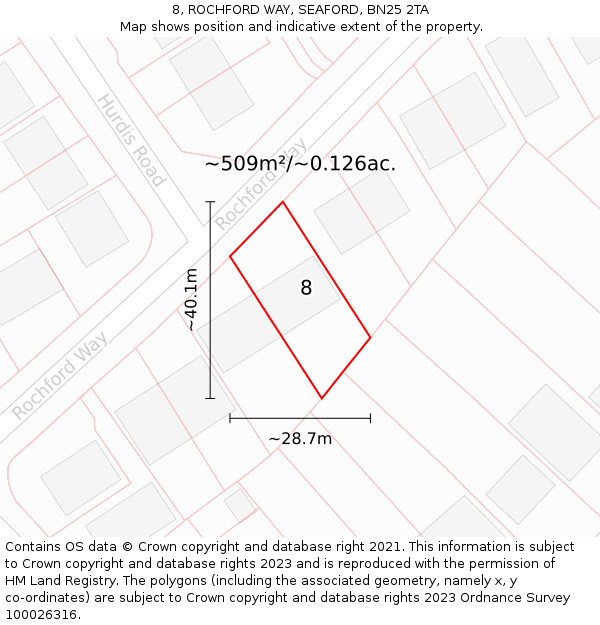 8, ROCHFORD WAY, SEAFORD, BN25 2TA: Plot and title map