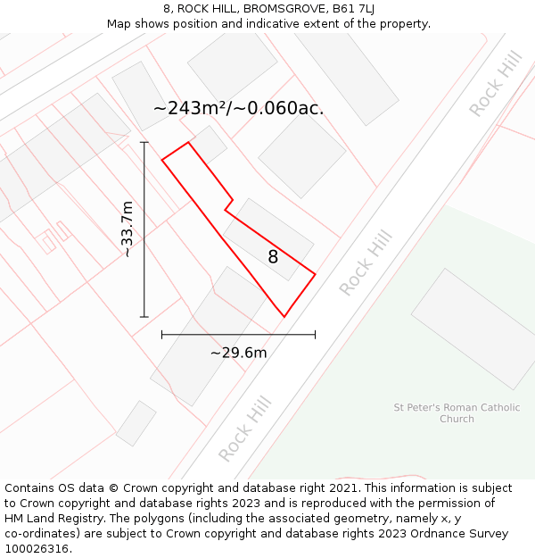 8, ROCK HILL, BROMSGROVE, B61 7LJ: Plot and title map