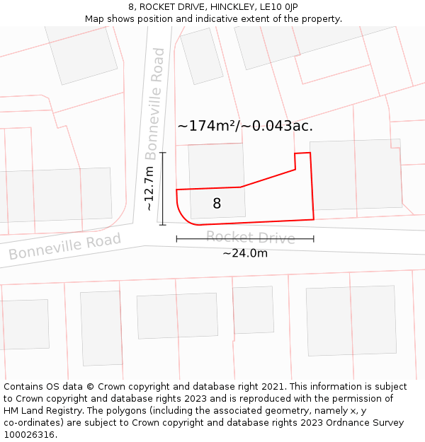 8, ROCKET DRIVE, HINCKLEY, LE10 0JP: Plot and title map