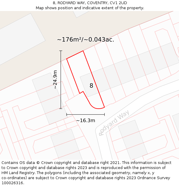 8, RODYARD WAY, COVENTRY, CV1 2UD: Plot and title map