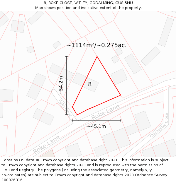 8, ROKE CLOSE, WITLEY, GODALMING, GU8 5NU: Plot and title map