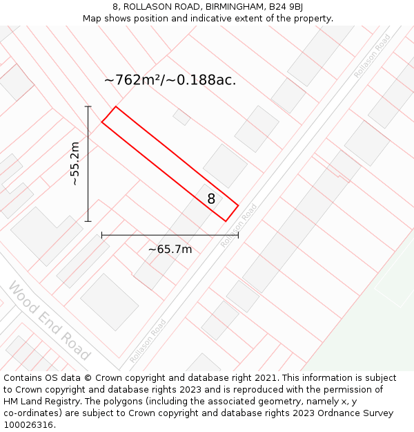 8, ROLLASON ROAD, BIRMINGHAM, B24 9BJ: Plot and title map